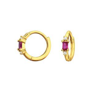 14k Gold Vermeil Ruby Baguette Huggie Hoops - Elegant Everyday Earrings